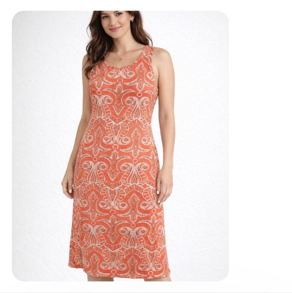 Ronni Nicole  Coral and White Printed Sleeveless Midi Dress M